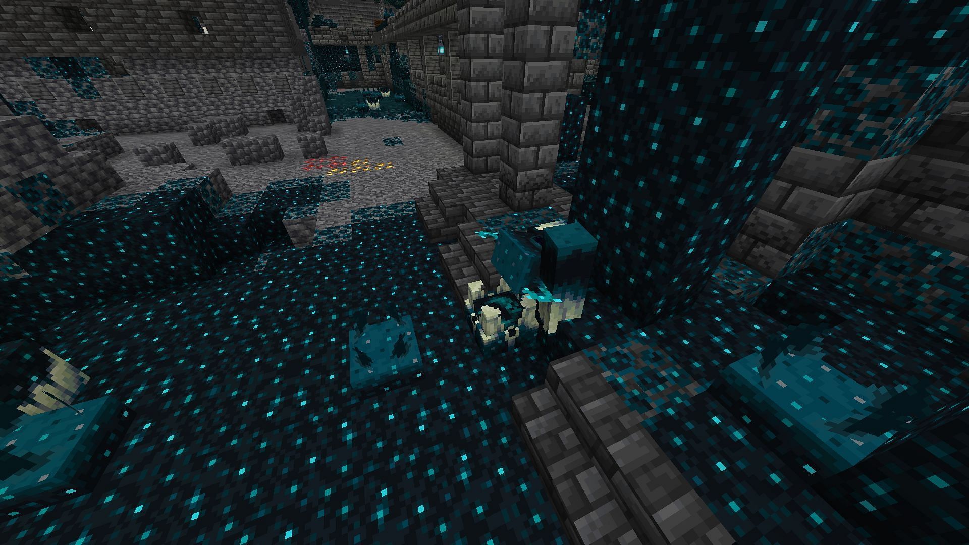 The beast spawning near a sculk shrieker block (Image via Minecraft 1.19 update)