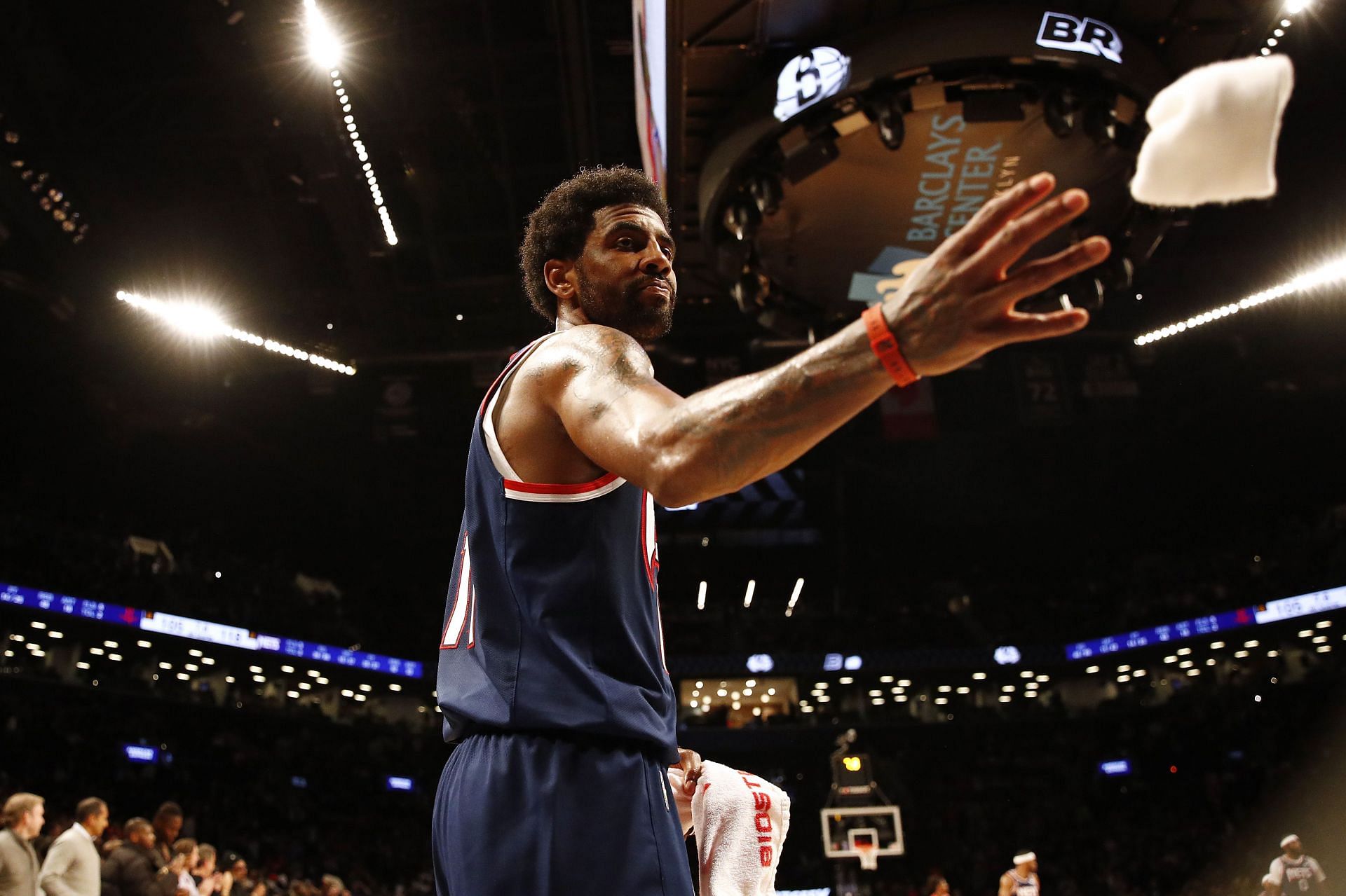 Kyrie Irving looks on at the Brooklyn Nets game