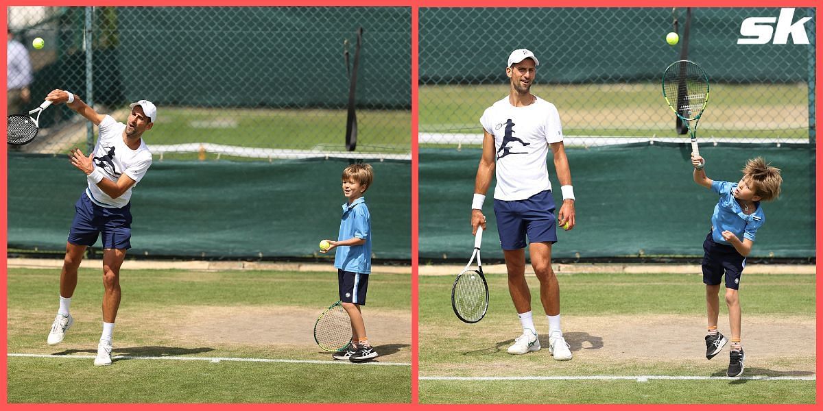 Novak Djokovic seen practicing with his son Stefan