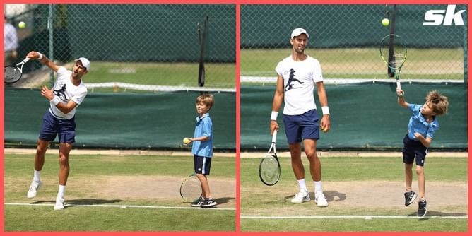 In pictures: Novak Djokovic seen hitting the practice courts with his son Stefan ahead of Wimbledon QF