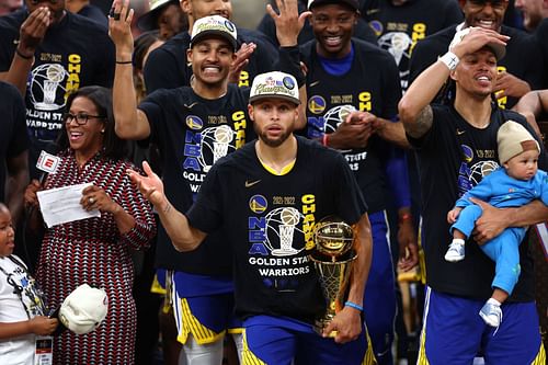 Golden State Warriors celebrate winning the 2022 NBA Finals - Game Six.