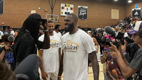 LeBron James celebrates winning Drew League Game