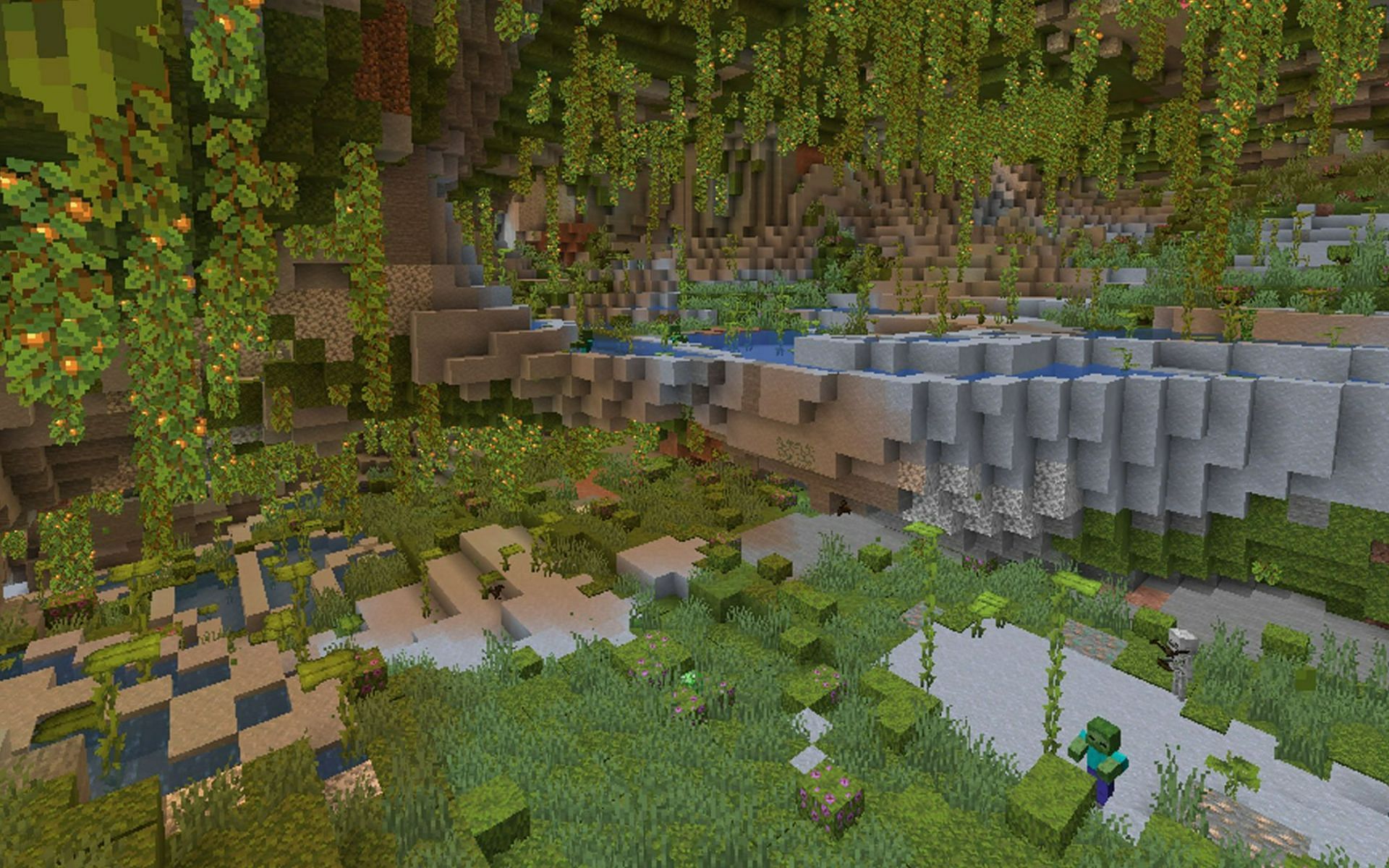 A lush cave in Minecraft (Image via Minecraft)