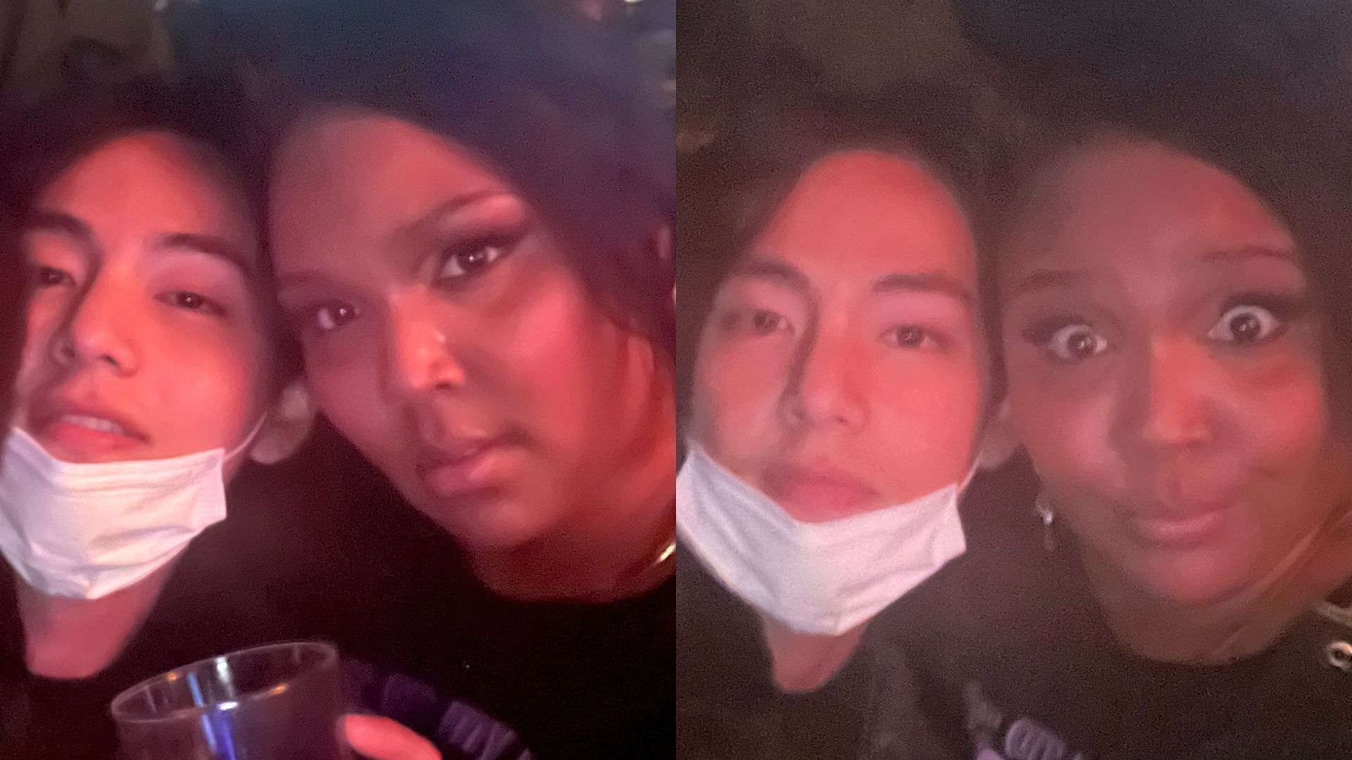 BTS&#039; V and Lizzo pose for selfie together (Image via Twitter/@lizzo)