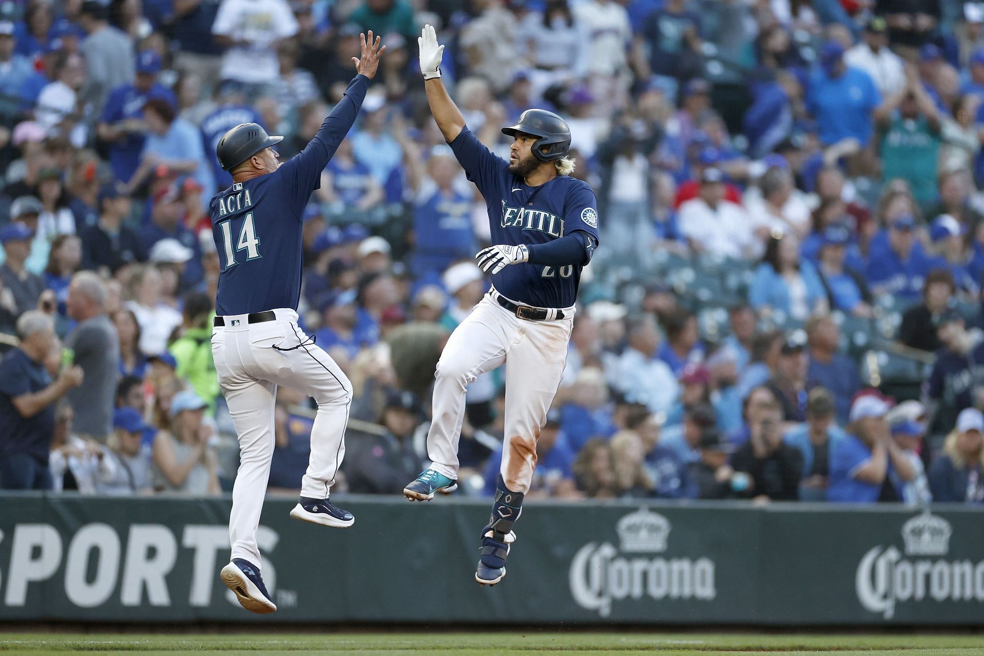 Eugenio Suarez celebrates a home run in last night's contest against the Toronto Blue Jays. MLB: Toronto Blue Jays v Seattle Mariners