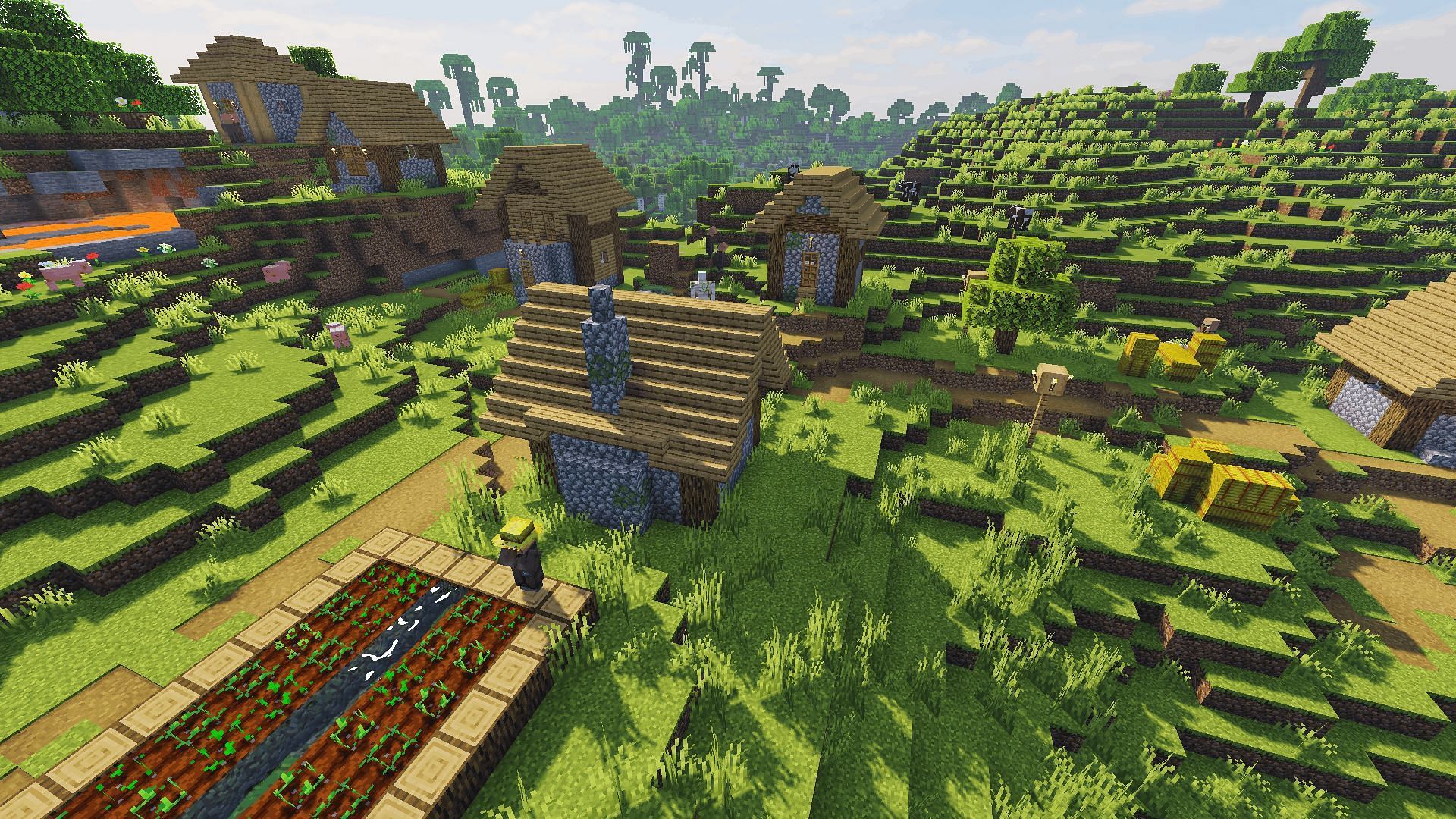 The plains village using the Project Luma shader (Image via Minecraft)