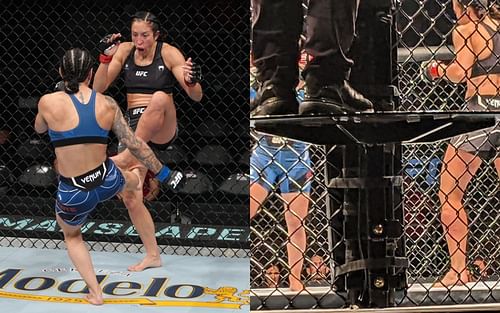 Jessica Penne vs. Emily Ducote (left) [Images courtesy of @ufc Instagram and @krmtDfrog Twitter]