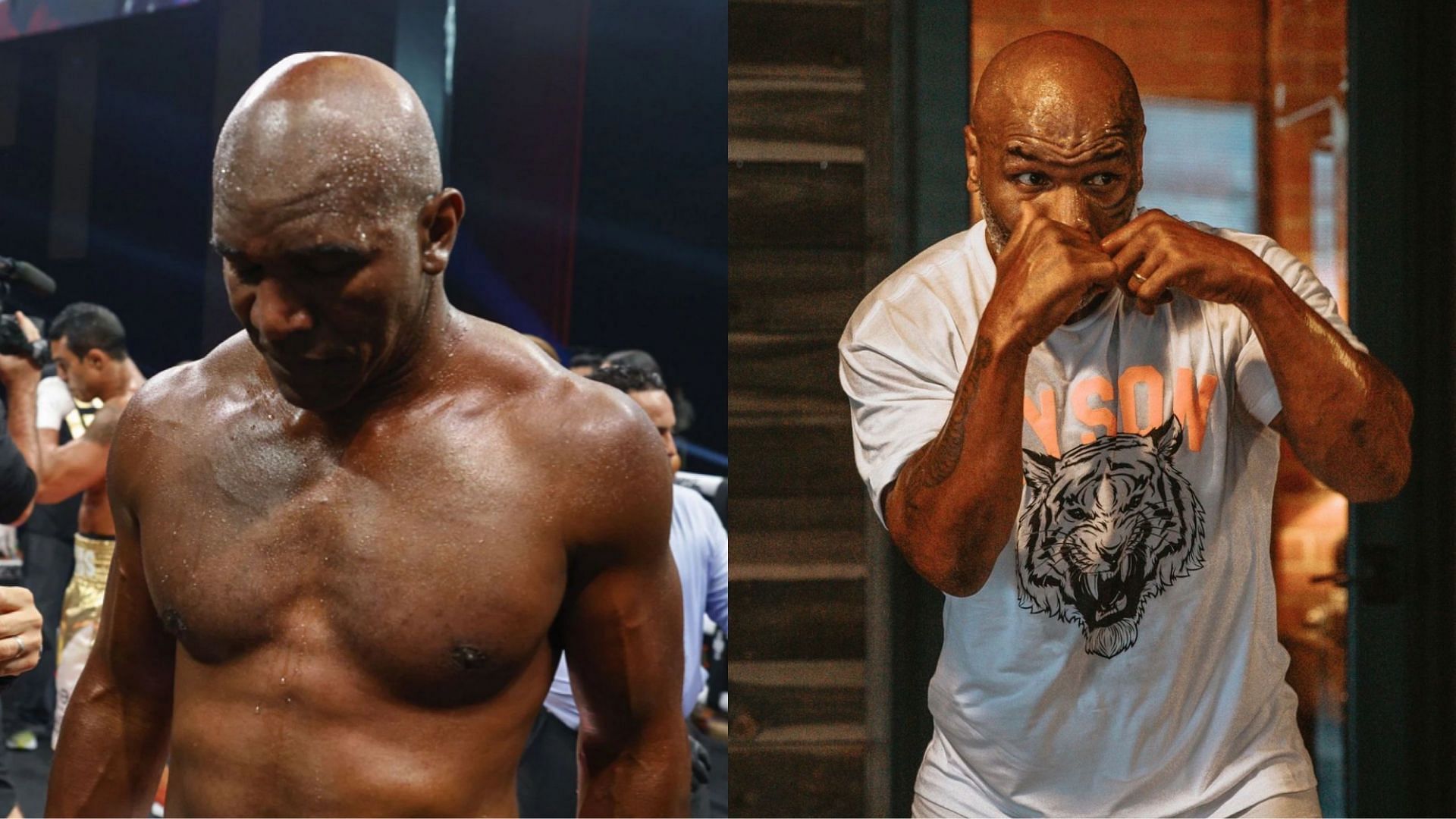Evander Holyfield, Mike Tyson (@miketyson) [images courtesy of Getty and Instagram]