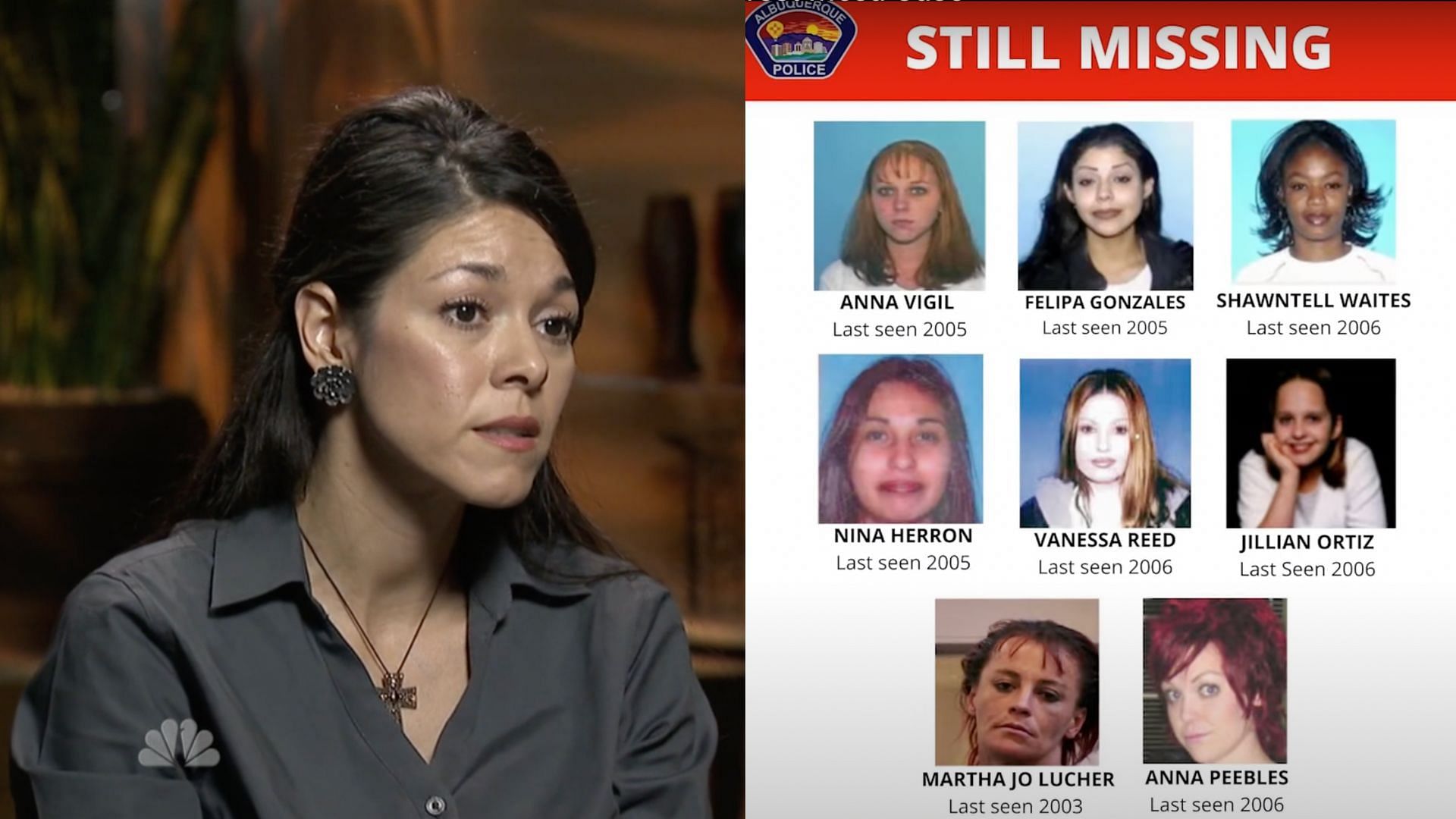 Albuquerque Police Department&#039;s former missing persons investigator Ida Lopez is now a contract investigator, still working on the decade-old case (Image via NBC, Albuquerque Police Department/YouTube)