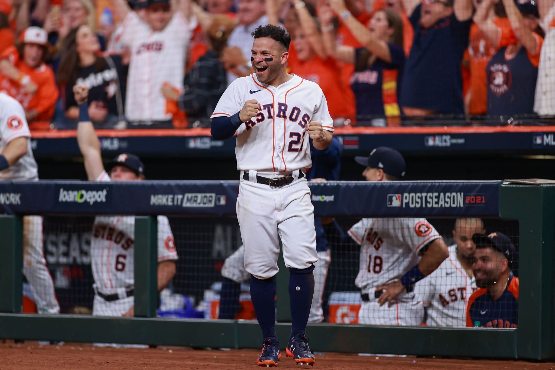 Jose Altuve of the Houston Astros celebrates during the Championship Series against the Boston Red Sox.