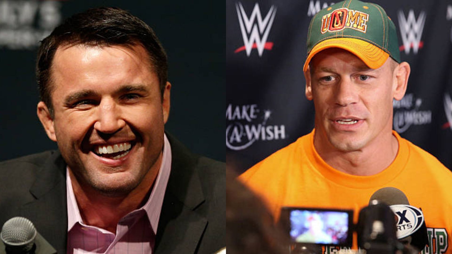 Chael Sonnen (L) is having a good time with former WWE Champion John Cena&#039;s tweets (R)