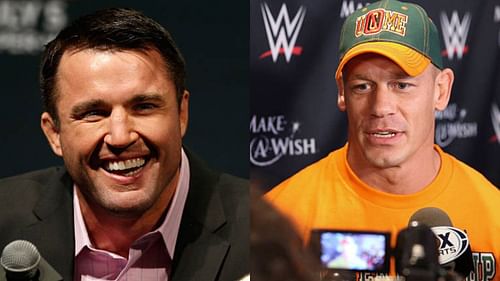 Chael Sonnen (L) is having a good time with former WWE Champion John Cena's tweets (R)