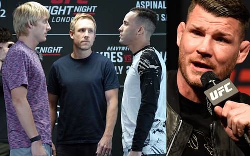 Paddy Pimblett and Jordan Leavitt (L), Michael Bisping (R) [Image credits: Jeff Bottari/Zuffa LLC and UFC.com]