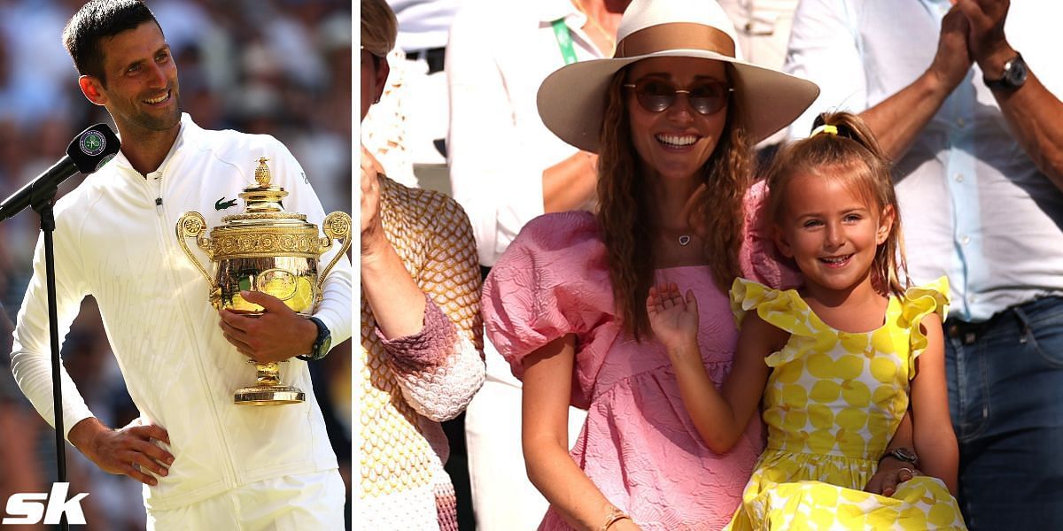 Novak Djokovic celebrates winning Wimbledon on the day of his wedding anniversary with his wife Jelena.