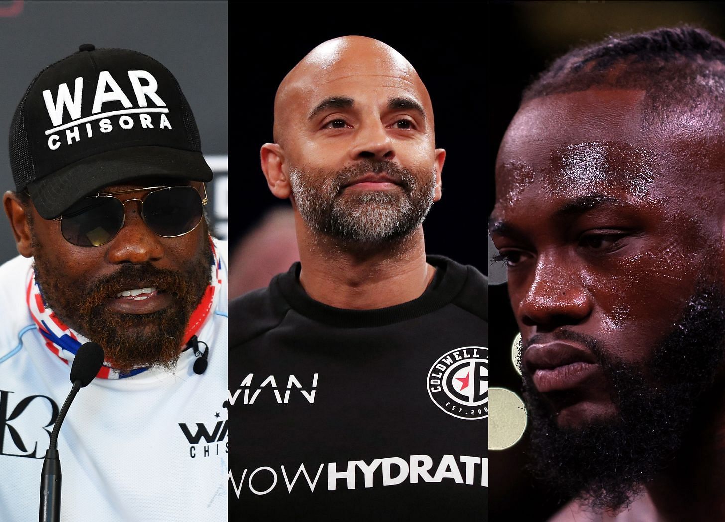 From left to right: Dereck Chisora, Dave Coldwell, Deontay Wilder