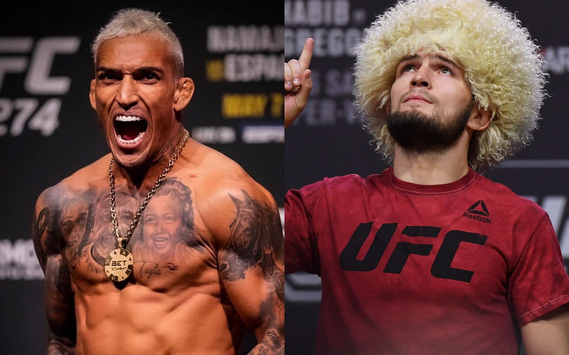 Charles Oliveira (L) (via @charlesdobronxs on Instagram), Khabib Nurmagomedov (R)