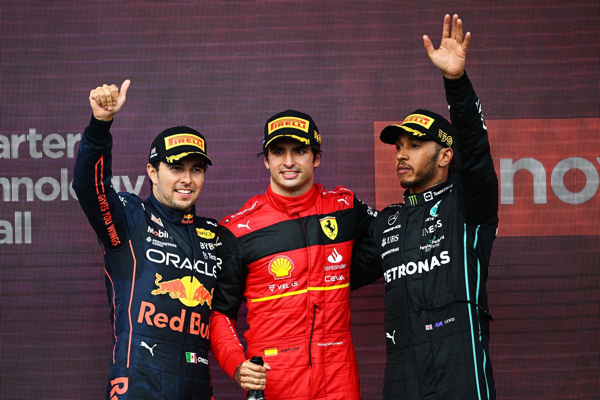 Podium celebrations at the 2022 F1 Grand Prix of Great Britain