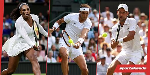 From L-R: Serena Williams, Rafael Nadal and Novak Djokovic at the 2022 Wimbledon.