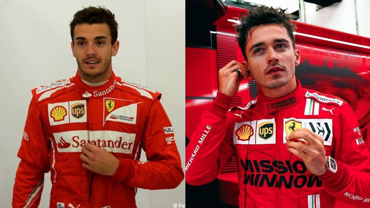 Charles Leclerc (right) was the godson of the former Ferrari prospect Jules Bianchi (left)