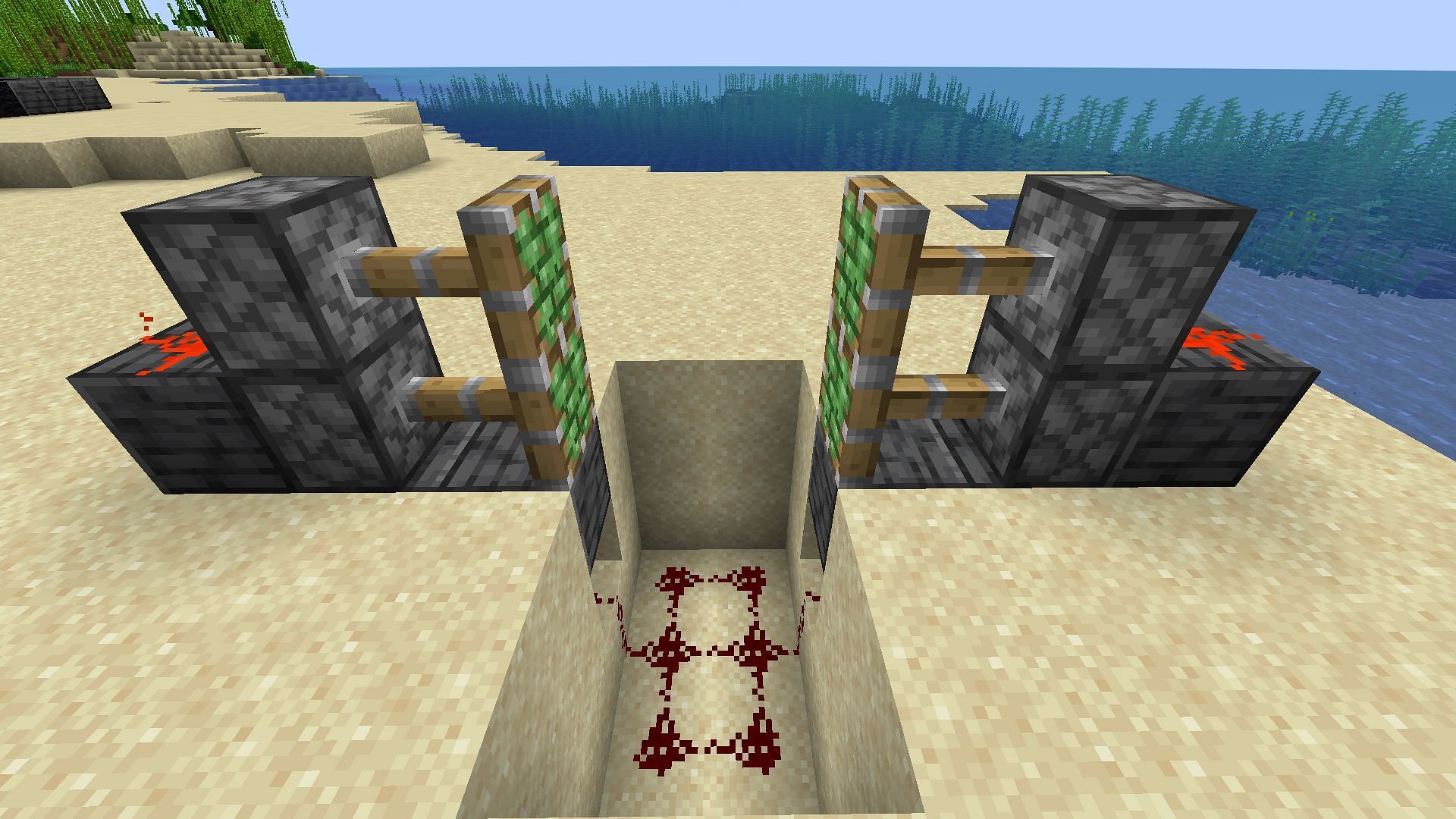 The blocks and pistons put in place (Image via Minecraft)