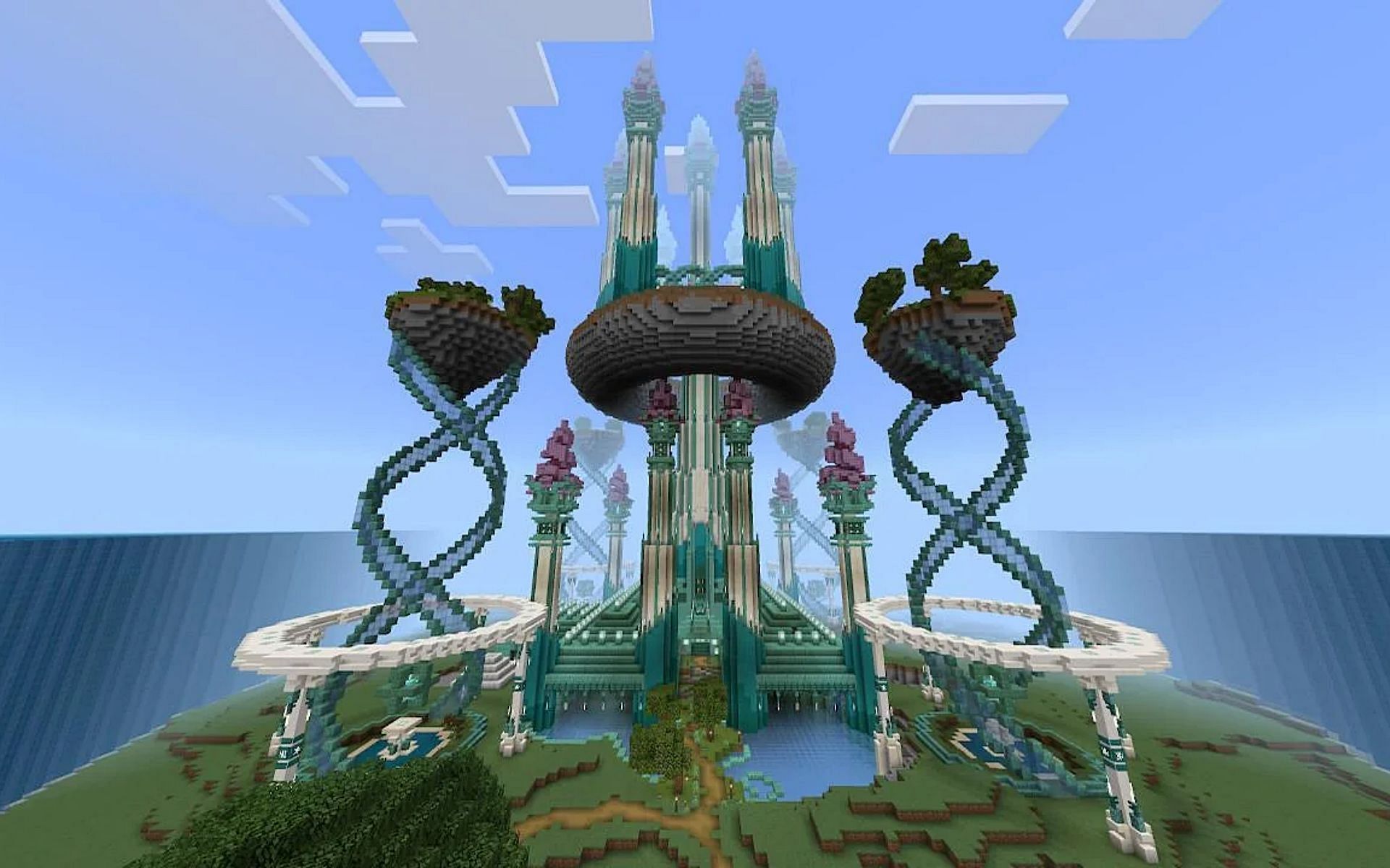 Mega structure built around ocean monument (Image via u/LukepWalton Reddit)