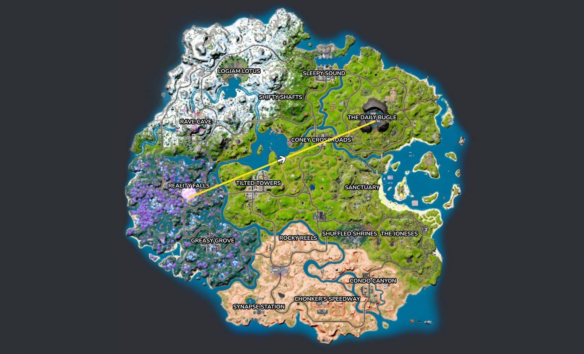 The Reality Tree&#039;s roots are heading east (Image via Fortnite.GG)