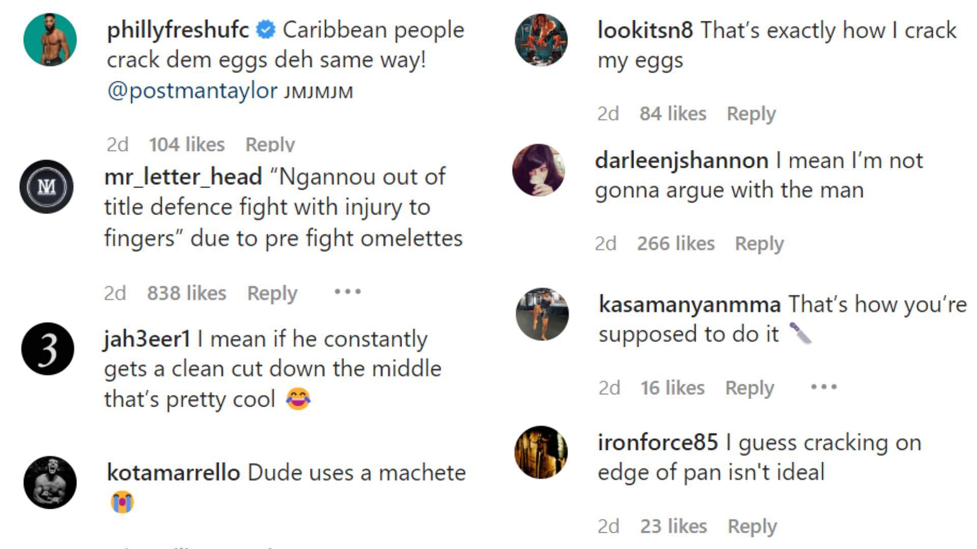 Fans react to Francis Ngannou's unusal egg-cracking technique