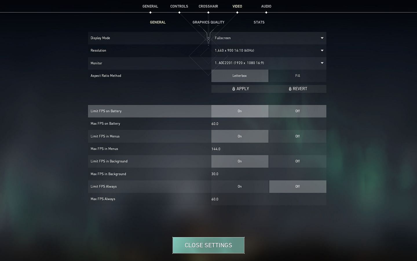 The general video settings of the game (Image via Valorant)