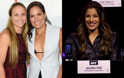 Nina (left) and Amanda Nunes (center) & Julianna Pena (right)