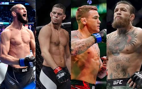 Khamzat Chimaev, Nate Diaz, Dustin Poirier, and Conor McGregor (left to right)