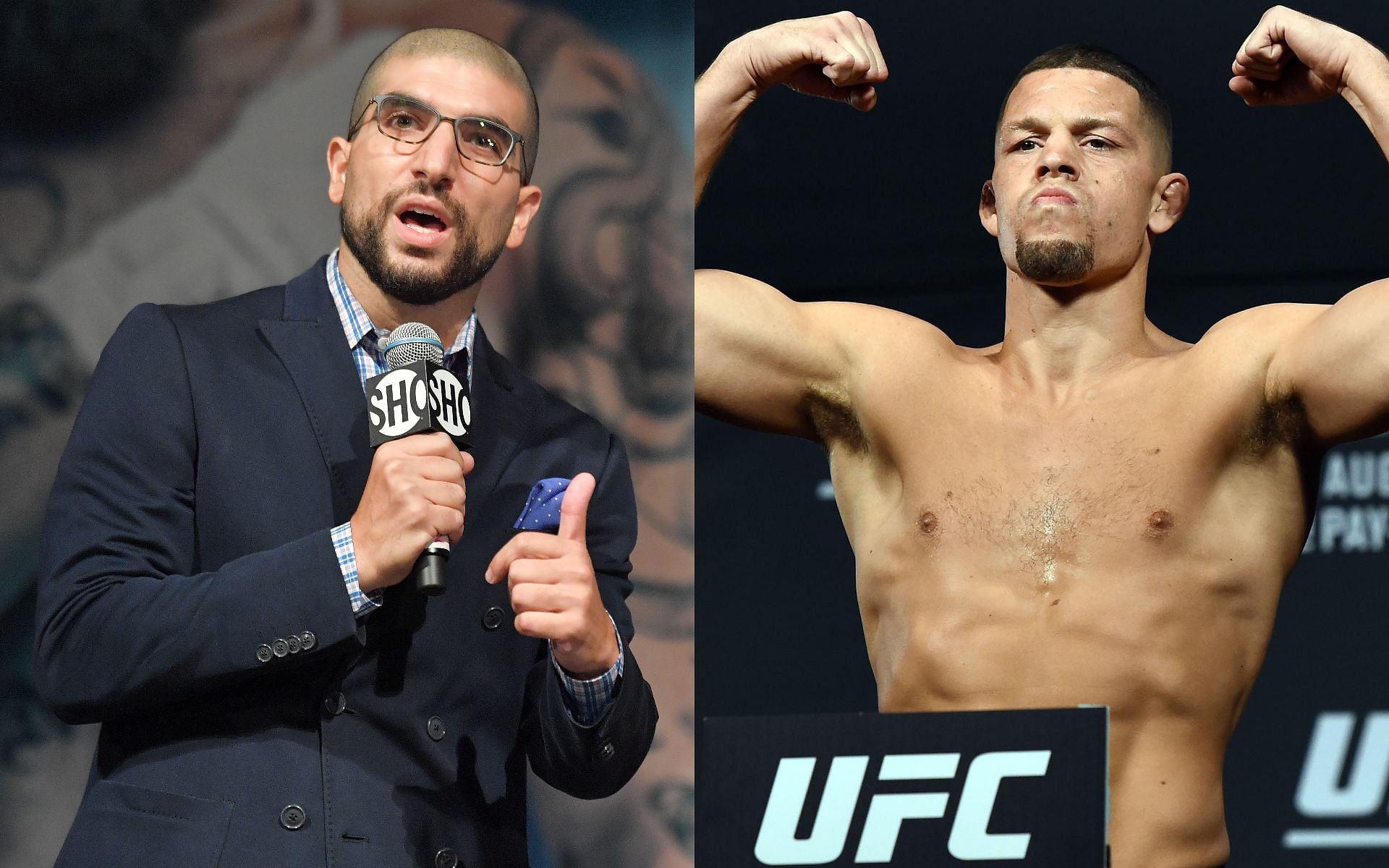 Ariel Helwani (left) and Nate Diaz (right) (Images via Getty)