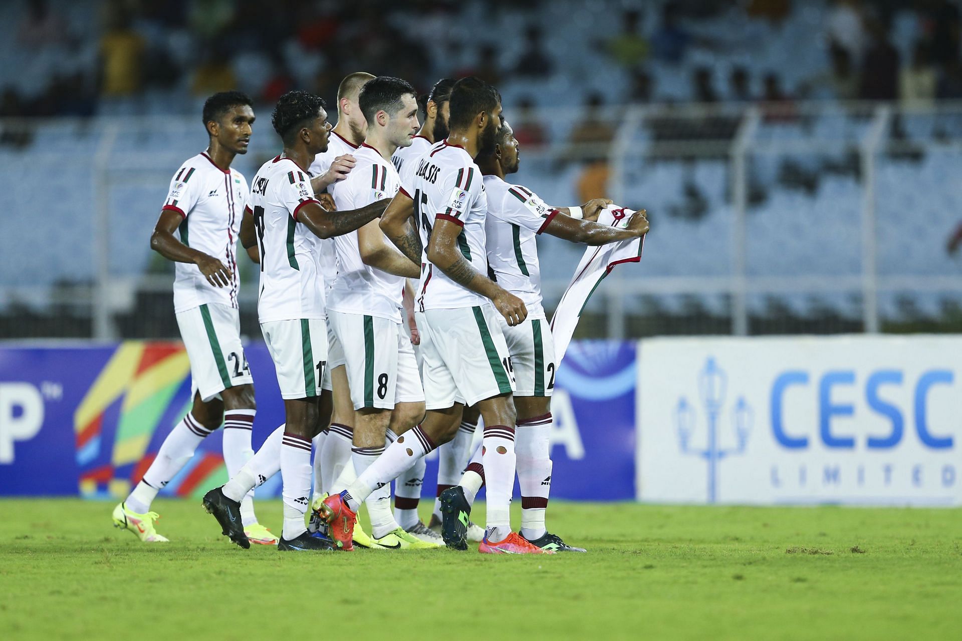 ATK Mohun Bagan players celebrating after topping AFC Cup 2022 Group D. (Image Courtesy: Twitter/atkmohunbaganfc)