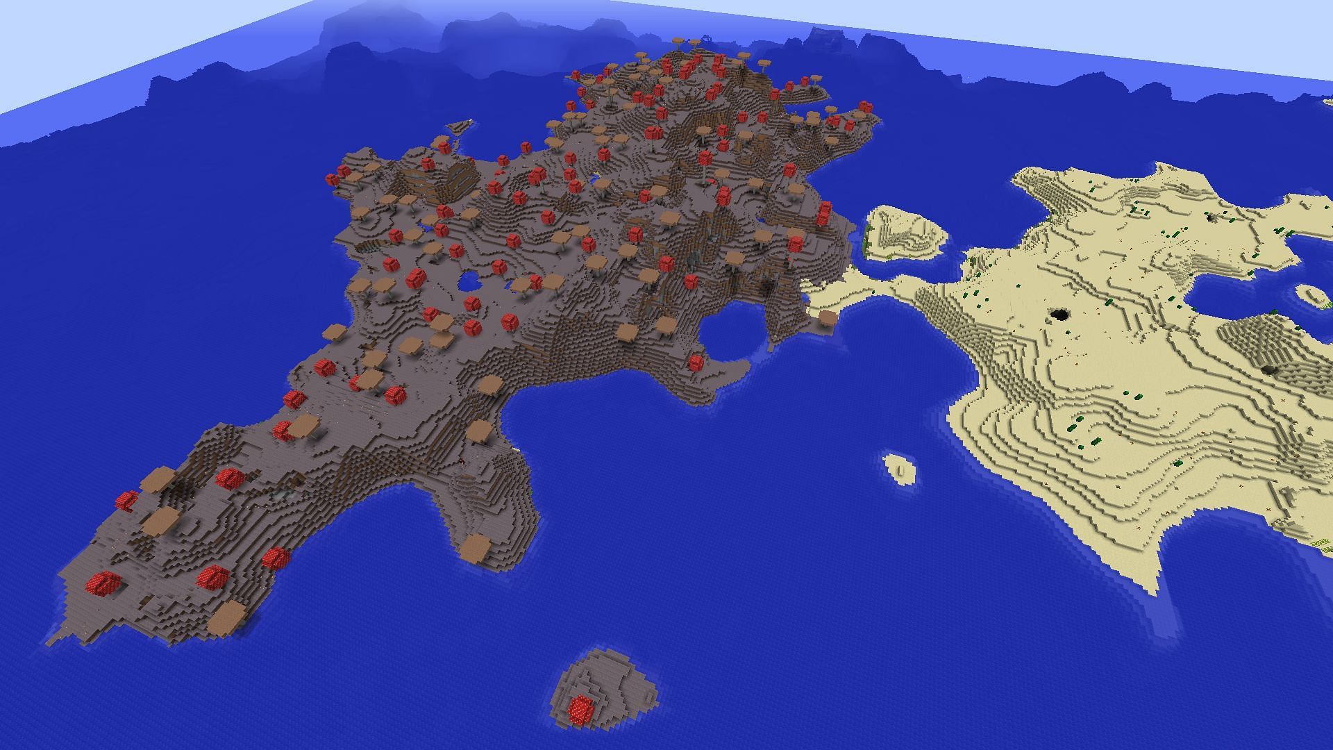 A moderately sized mushroom biome as seen from above (Image via Minecraft)