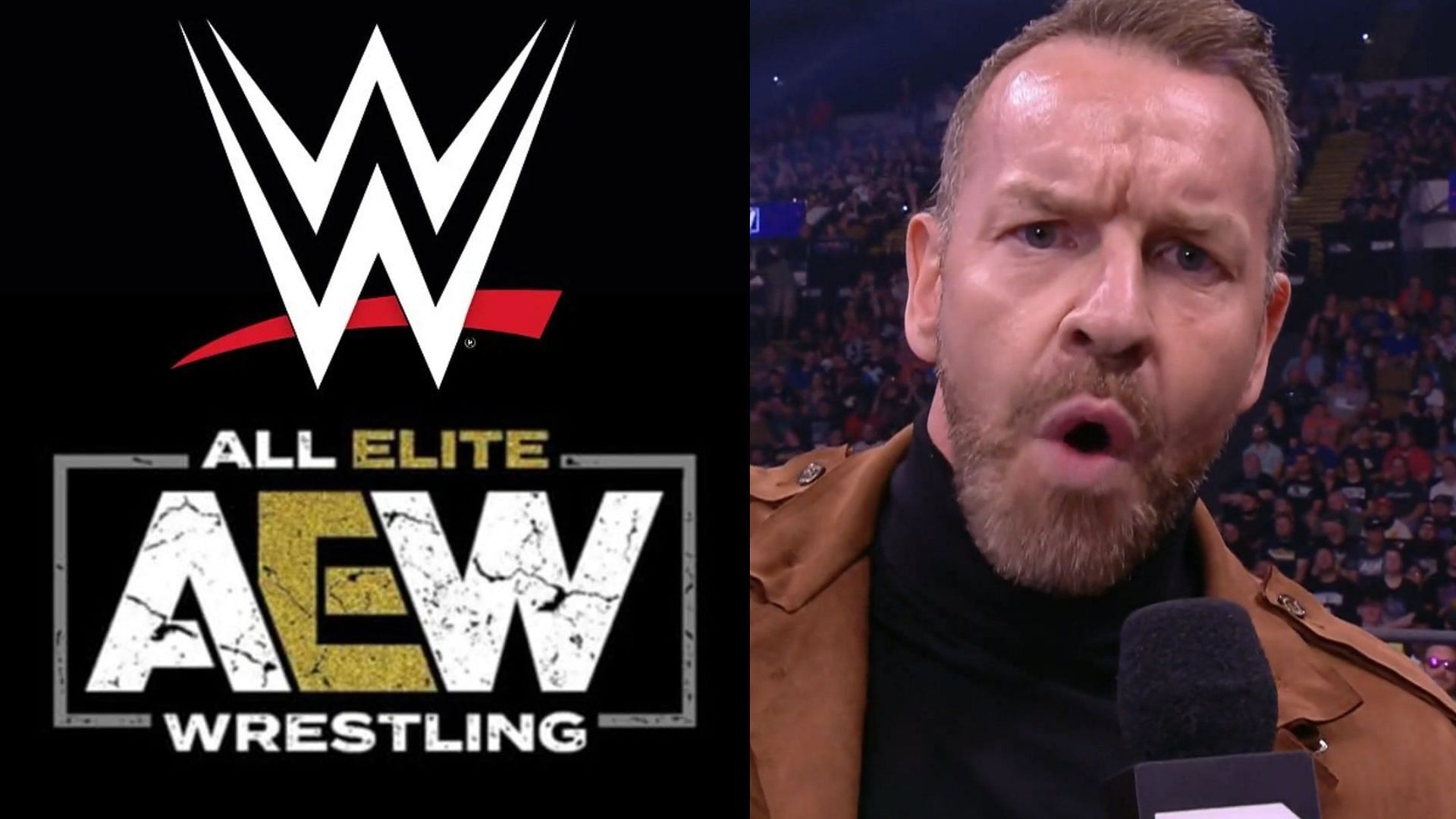 WWE and AEW logos (left); Christian Cage (right)