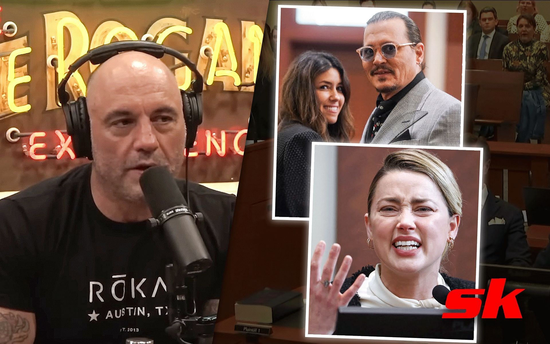 Joe Rogan (left), Johnny Depp (top right), Amber Heard (bottom right) [Images courtesy of Powerful JRE and Law &amp; Crime Network on YouTube]