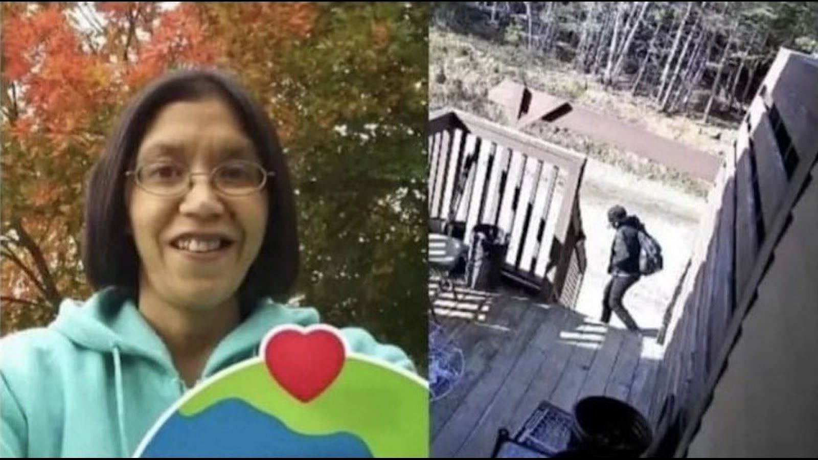 Kimberly Neptune and the screenshot of the suspect caught on a surveillance camera (Images via Kimberly Neptune/Facebook and Maine State Police)