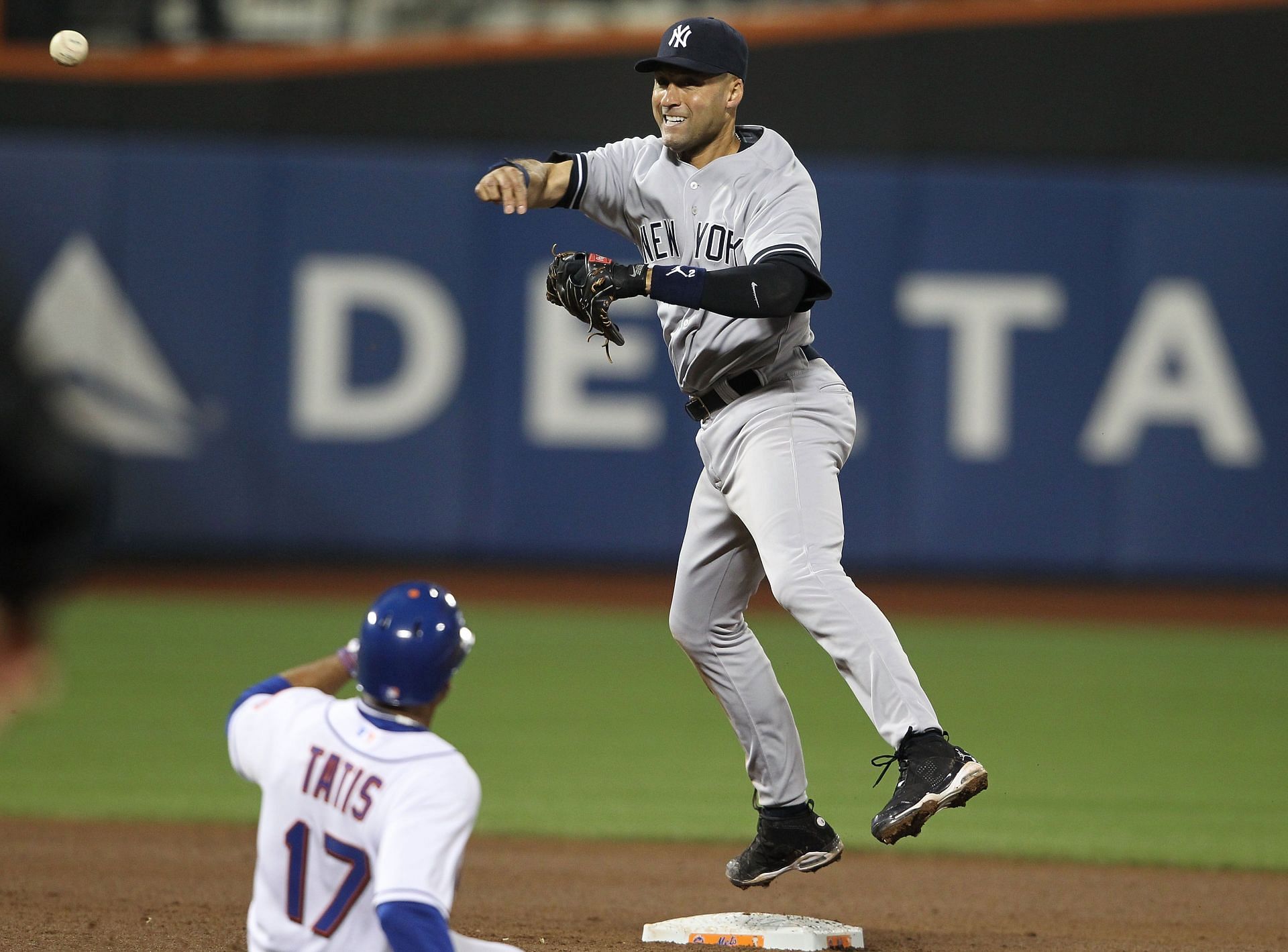 Derek Jeter in the field against the New York Mets at Citi Field in New York