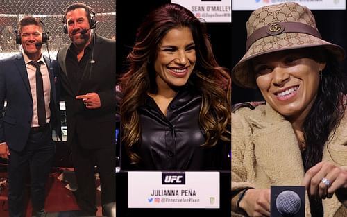 From left to right: Josh Thomson, John McCarthy, Julianna Pena, and Amanda Nunes [Images courtesy of @johnmccarthymma /Instagram and Getty)