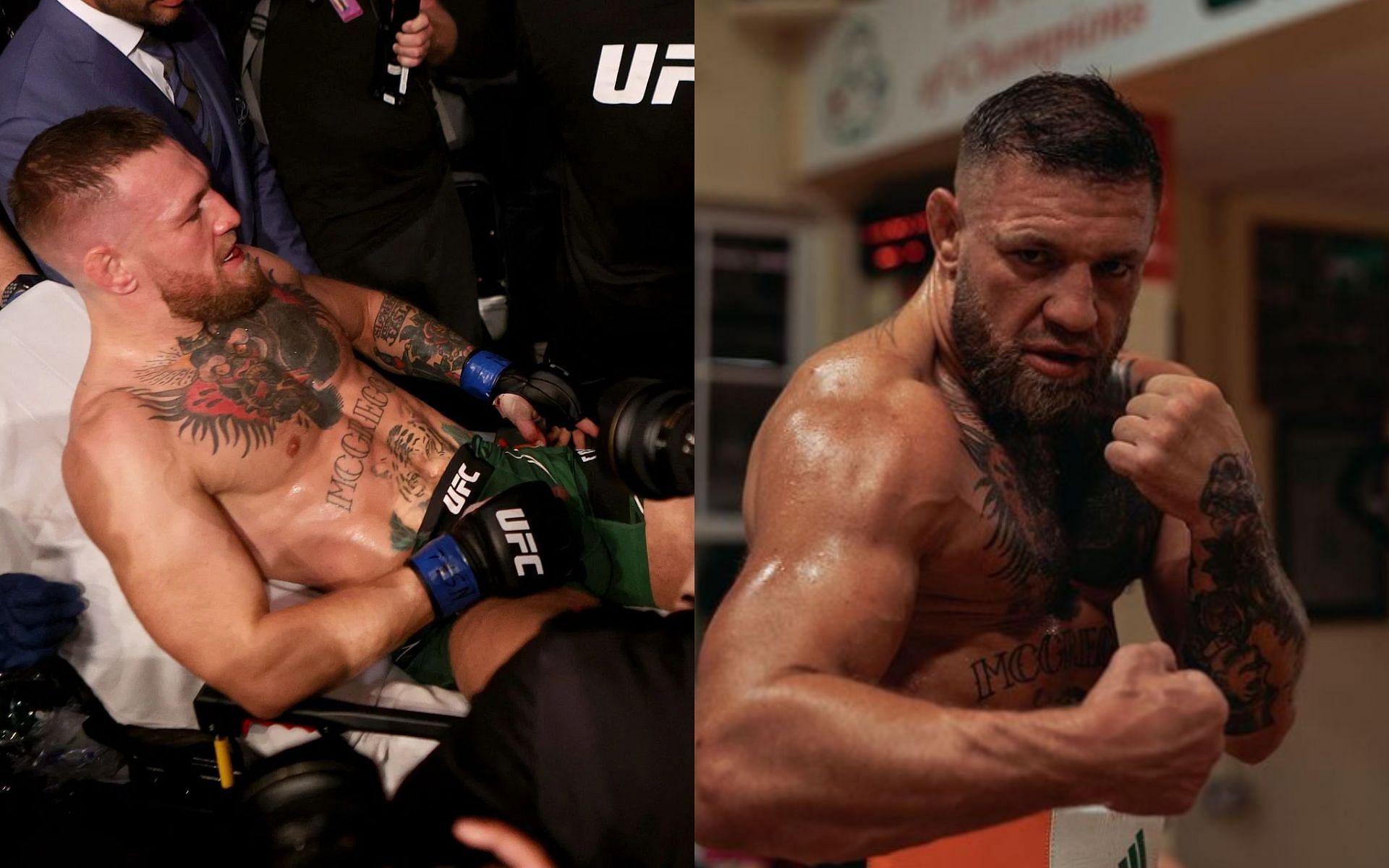 McGregor injured (left), McGregor in training (right) [Images courtesy of @thenotoriousmma on Instagram]