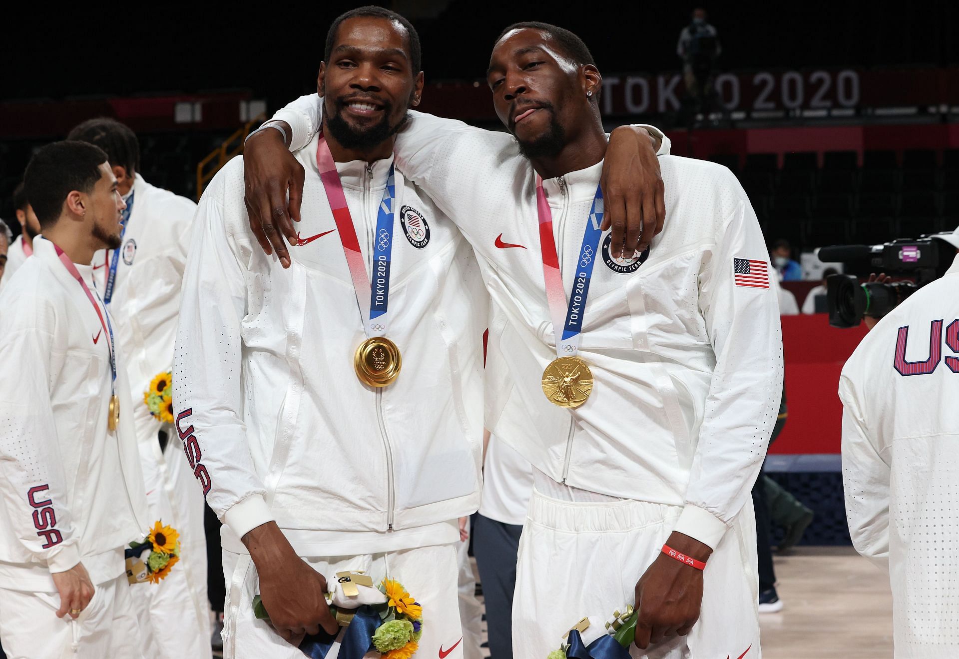 Kevin Durant and Bam Adebayo at the 2020 Olympics Men&#039;s Basketball Medal Ceremony: Day 15