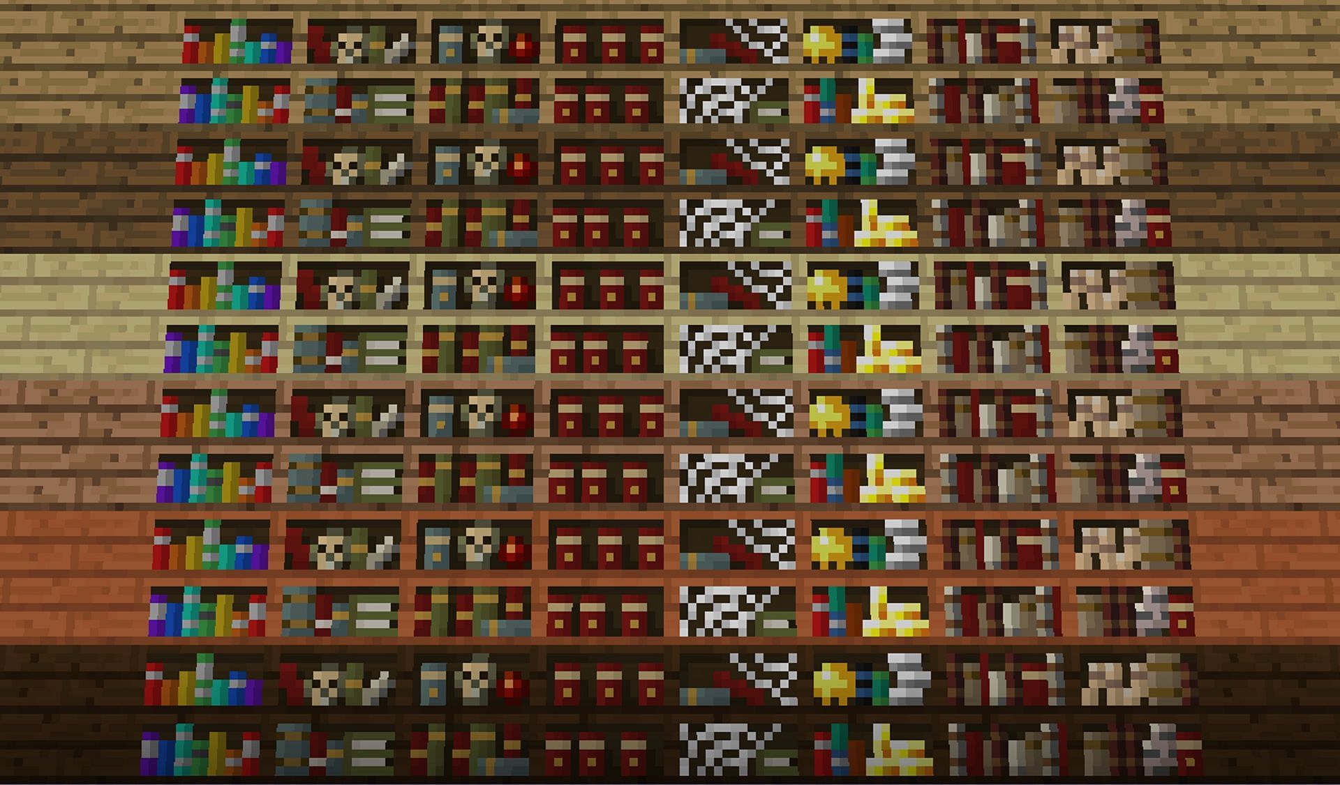 New bookshelves provided by the Chisel mod (Image via tterag1098/CurseForge)