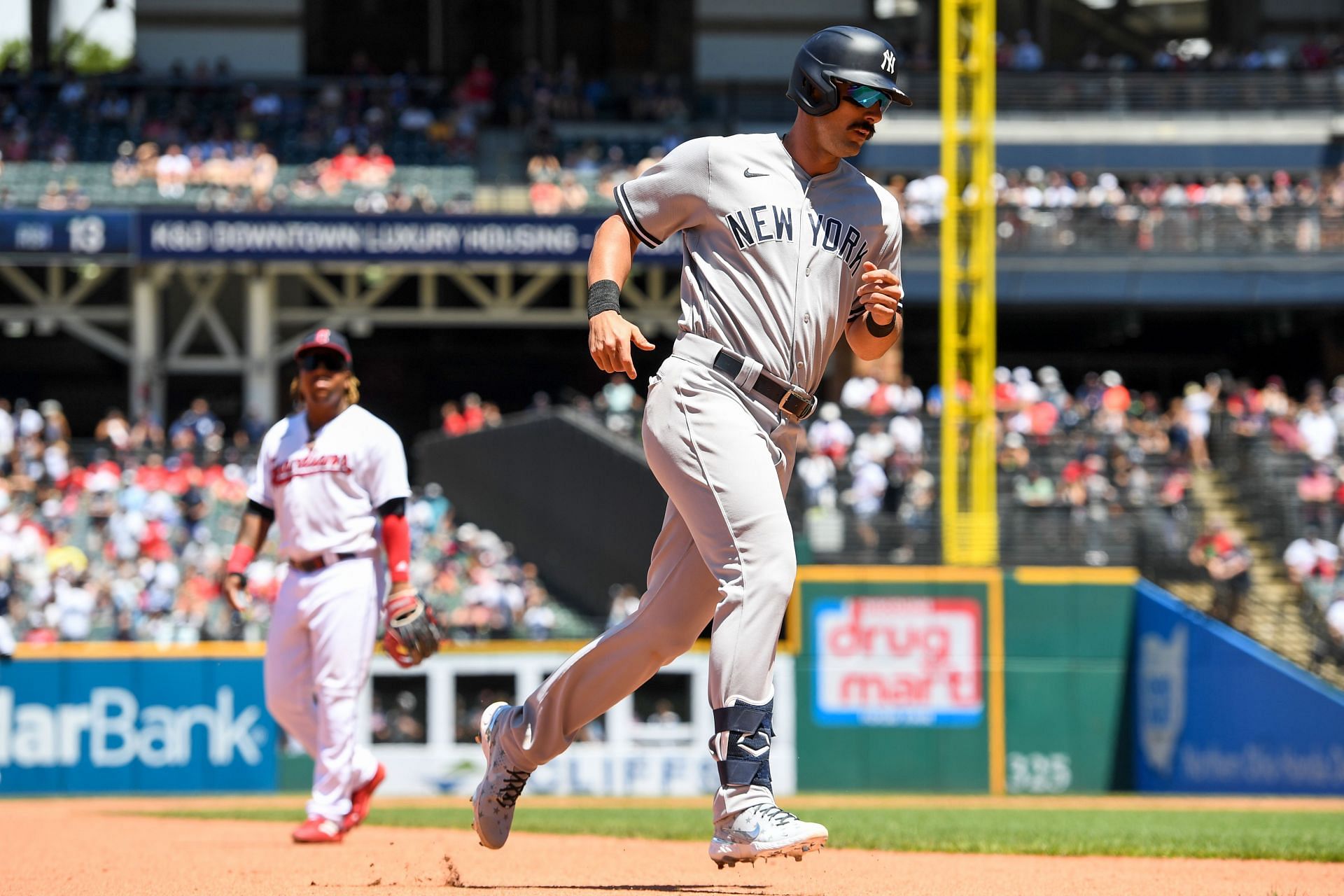 Matt Carpenter blasts a home run during today&#039;s Yankees v Cleveland Guardians.