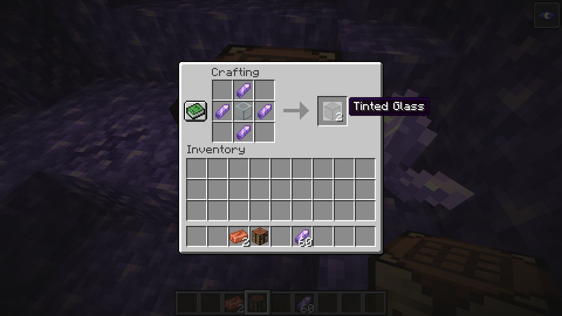 Tinted glass blocks can be crafted with shards (Image via Minecraft 1.19 update)