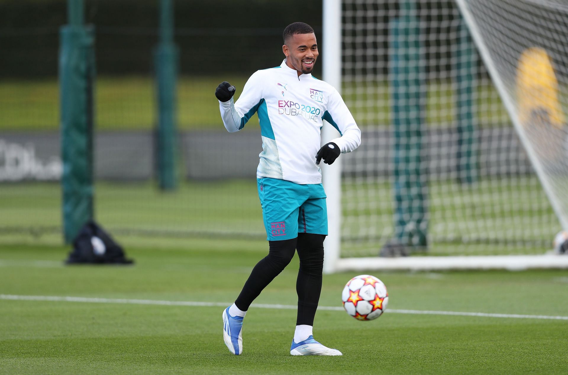 Gabriel Jesus reacts as he trains during the Manchester City Training Session at Manchester City Football Academy on April 25, 2022 in Manchester, England. (Photo by Charlotte Tattersall/Getty Images)