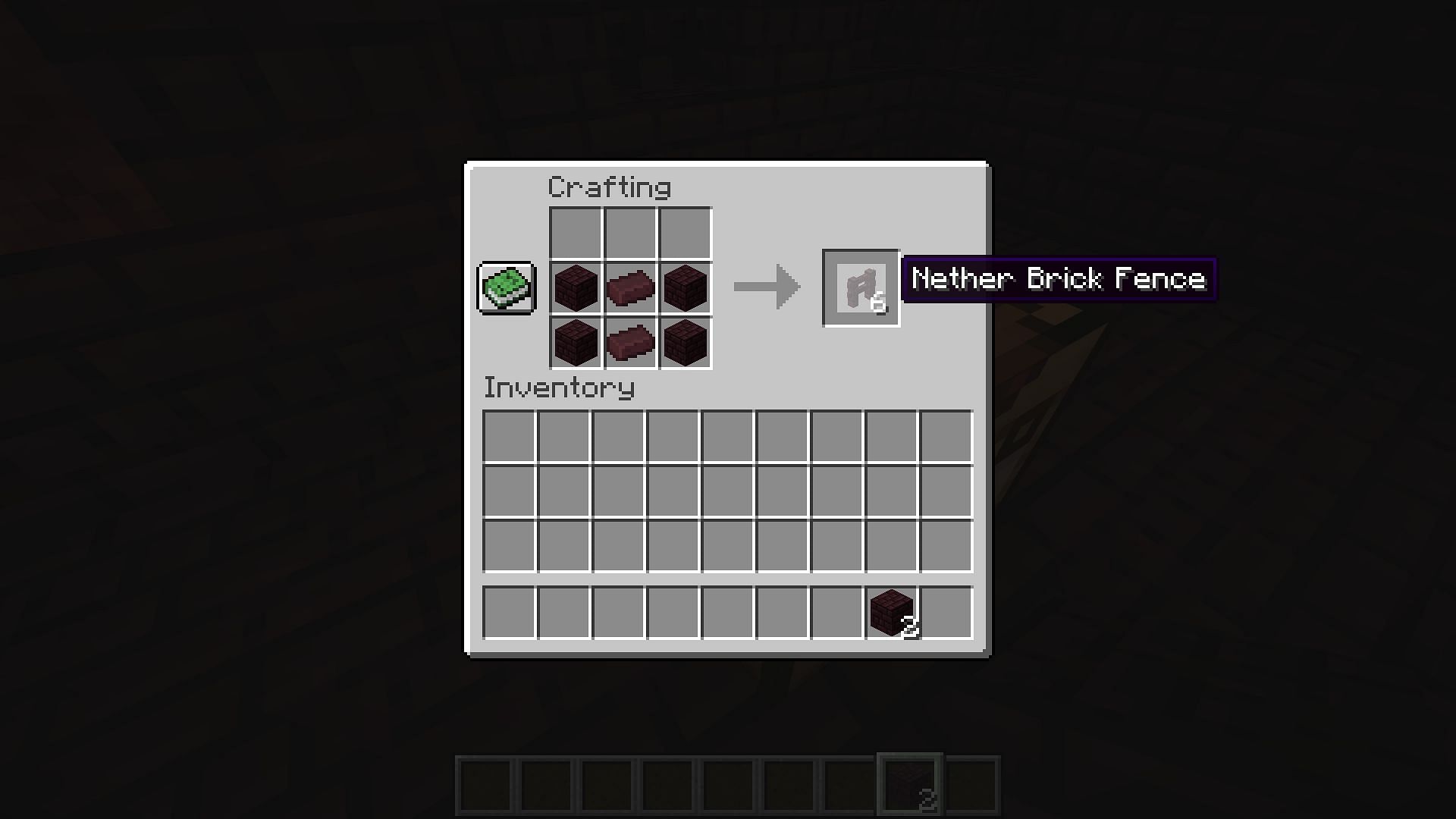 Crafting recipe for nether brick fences (Image via Minecraft 1.19)