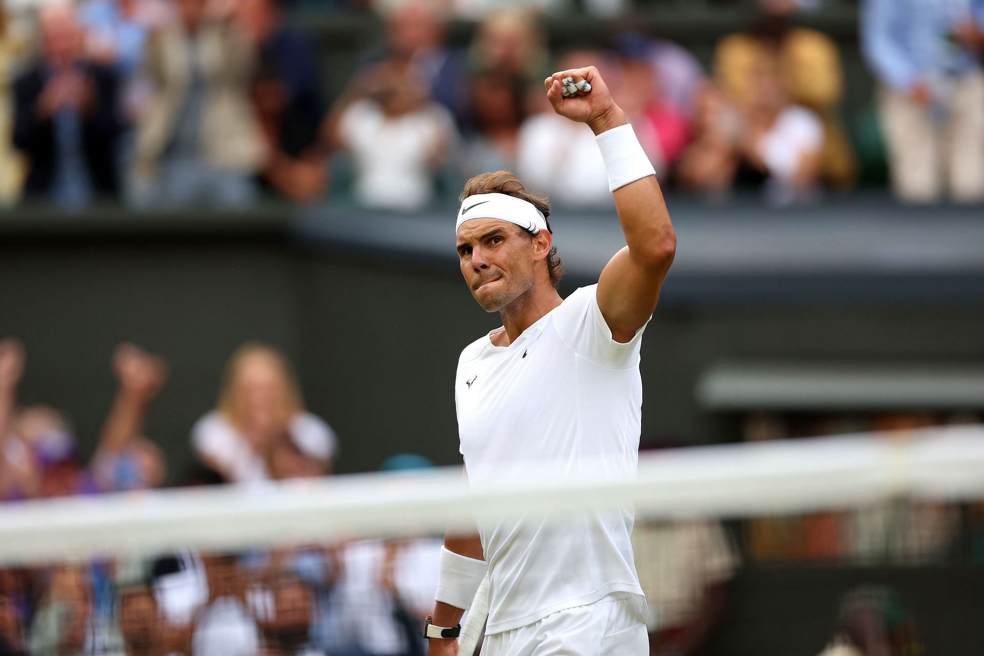 Rafael Nadal celebrates his quarterfinal win against Taylor Fritz. Photo by Clive Brunskill/Getty Images