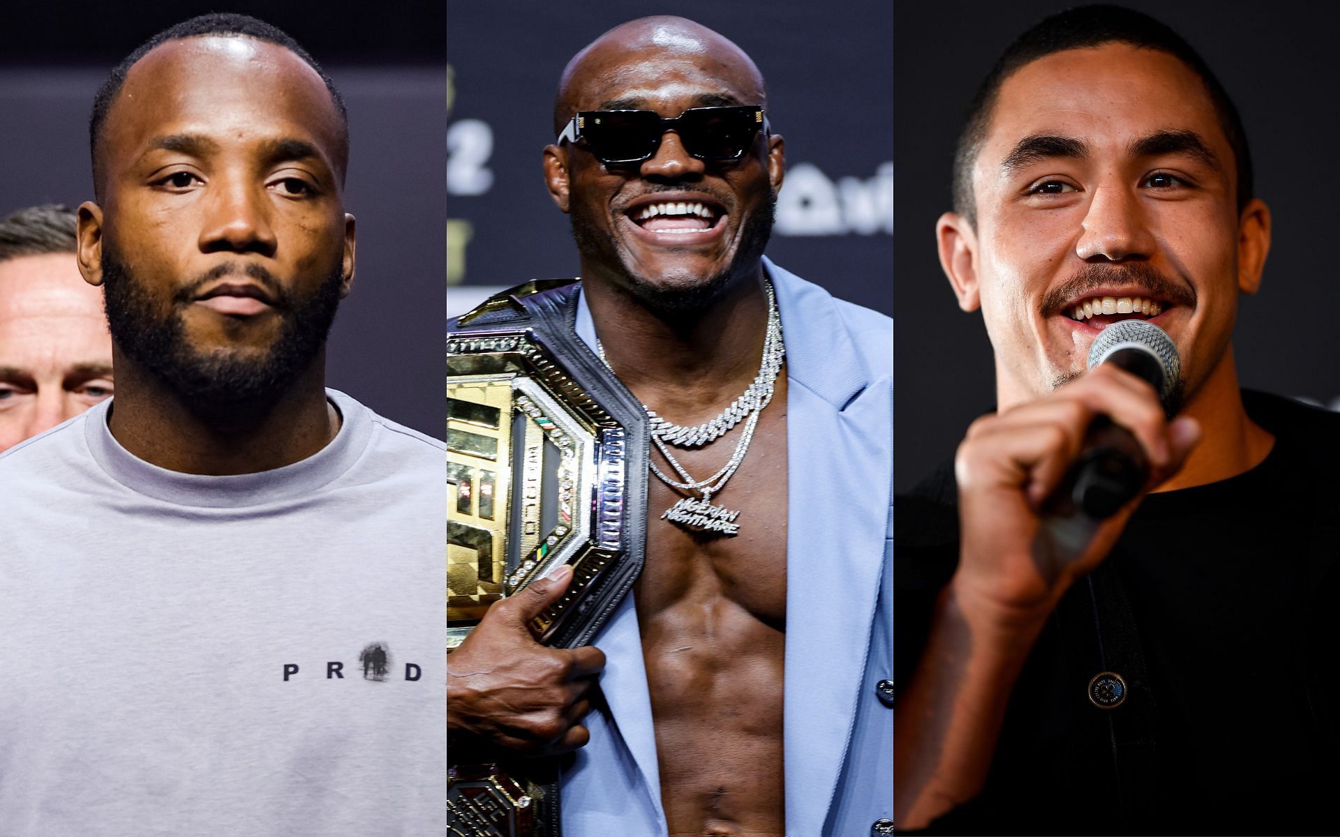 (From left to right) Leon Edwards, Kamaru Usman, and Robert Whittaker