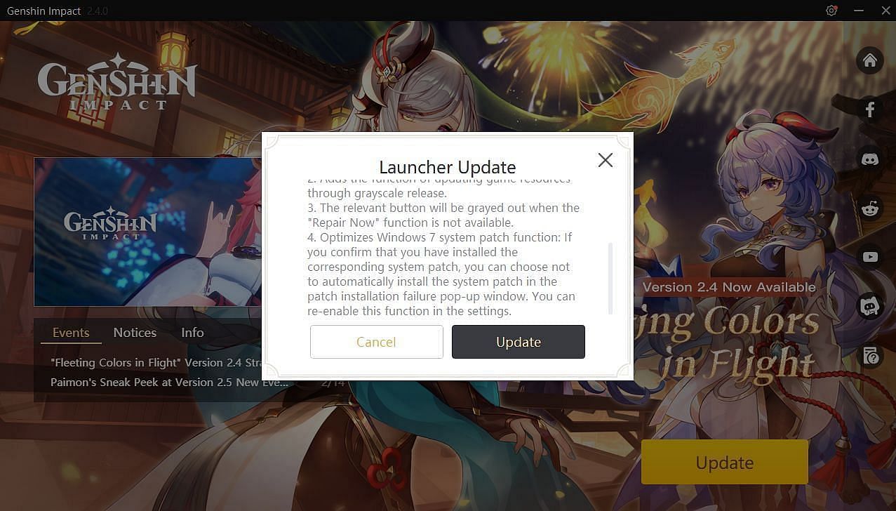 Click on Update to start the process (Image via HoYoverse)