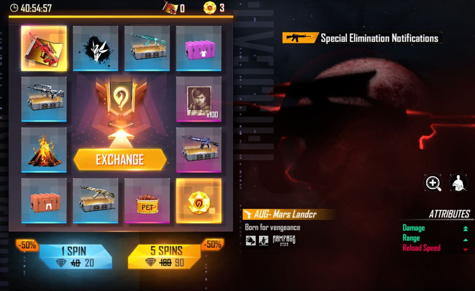 The reward pool for the spins in Free Fire MAX (Image via Garena)