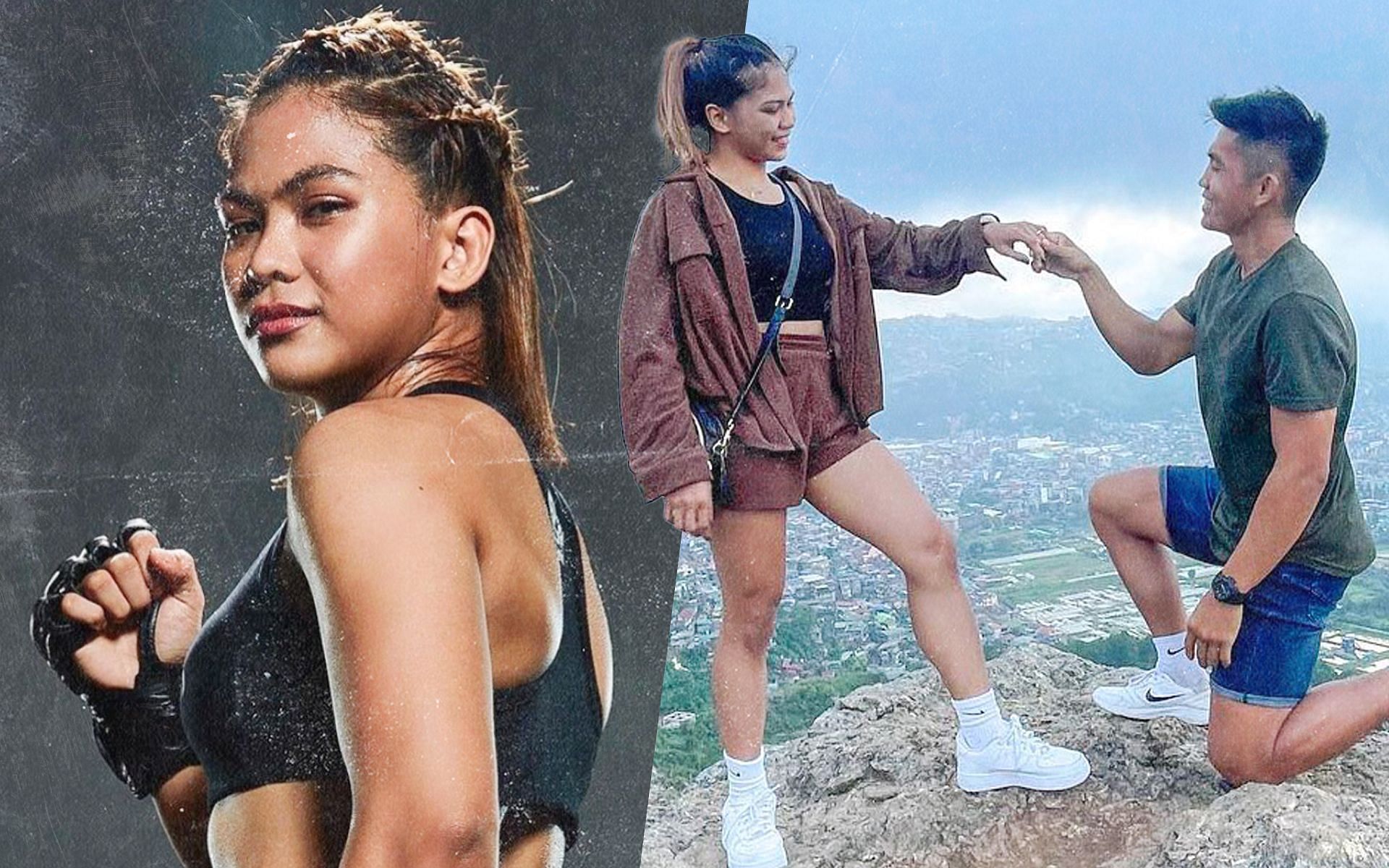 Denice Zamboanga gets engaged to longtime partner Fritz Biagtan. [Photos ONE Championship, Denice Zamboanga Instagram]